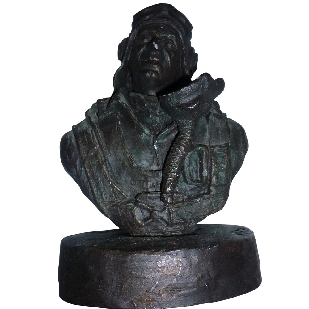Michael Garman 1985 Pilot Aviator Bust Sculpture Bronzetone Signed WWII Style
